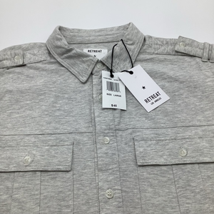 Retreat Los Angelos Mens‎ Short Sleeve Button Up Shirt Grey Sz L NWT.
